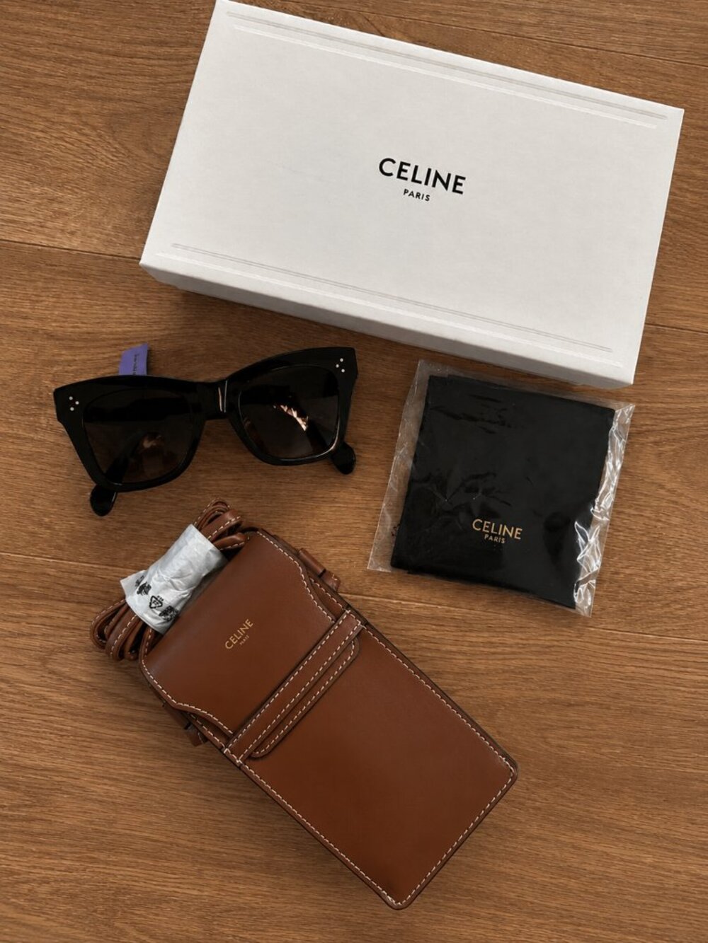 Celine CL4004IN Cat-Eye Sunglasses & Leather Crossbody Case – Brand New